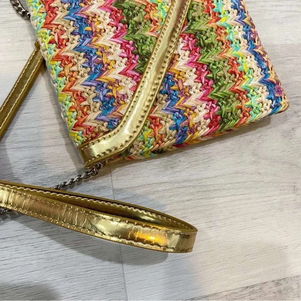 Nine West NWOT Tropical Beach Straw Crossover Purse with Long Strap Crab Buckle